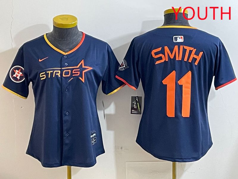 Youth Houston Astros #11 Smith Blue three generations Joint Name Nike 2025 MLB Jersey style 12